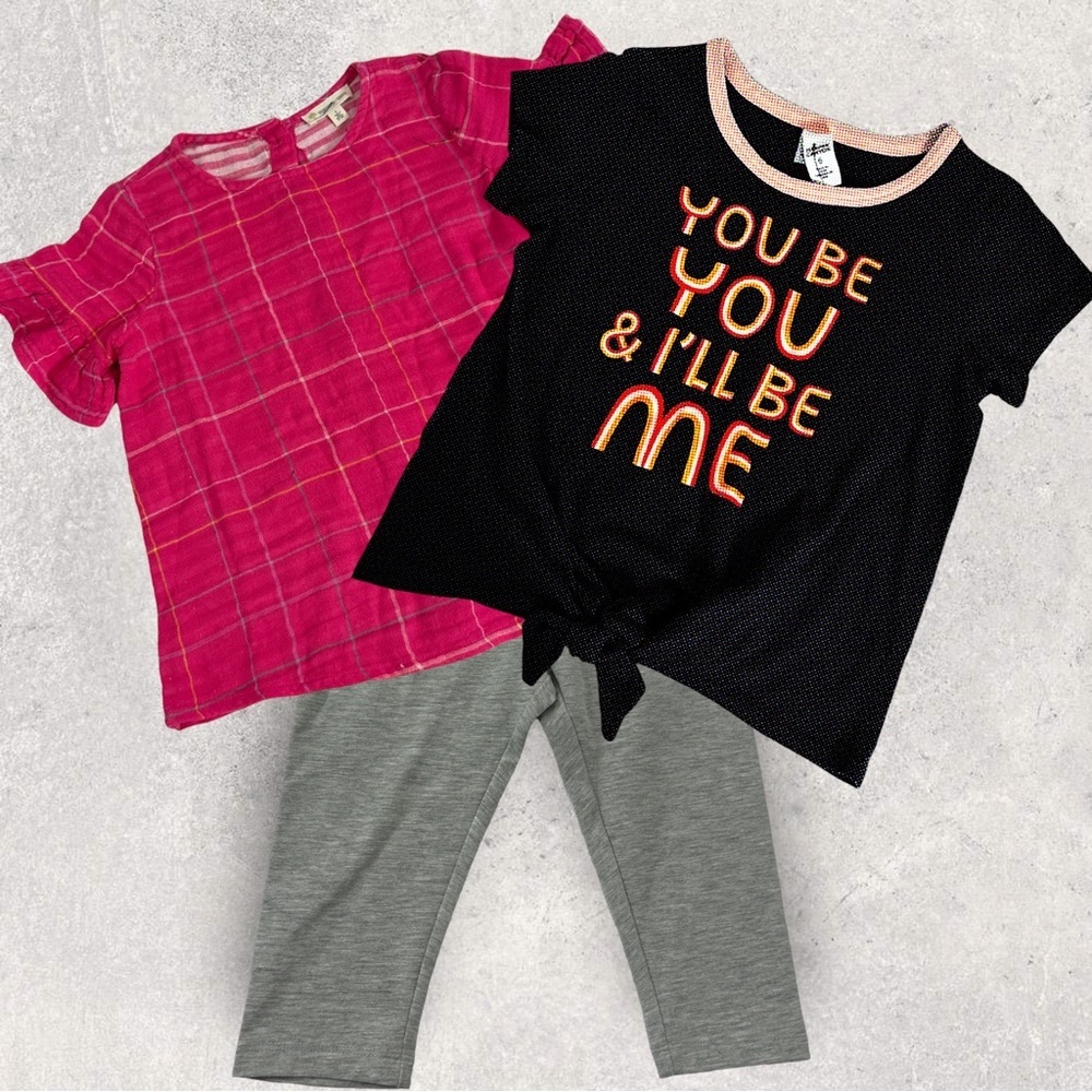 Nordstrom Girls Size 6‎ Clothing Lot Set of 2 T-Shirt Leggings Pink Blue Graphic